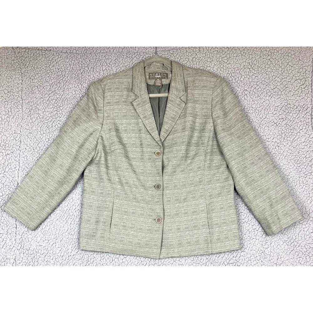 Norton McNaughton Petites 16P Green Textured‎ Tweed Blazer Jacket Lined 3 Button